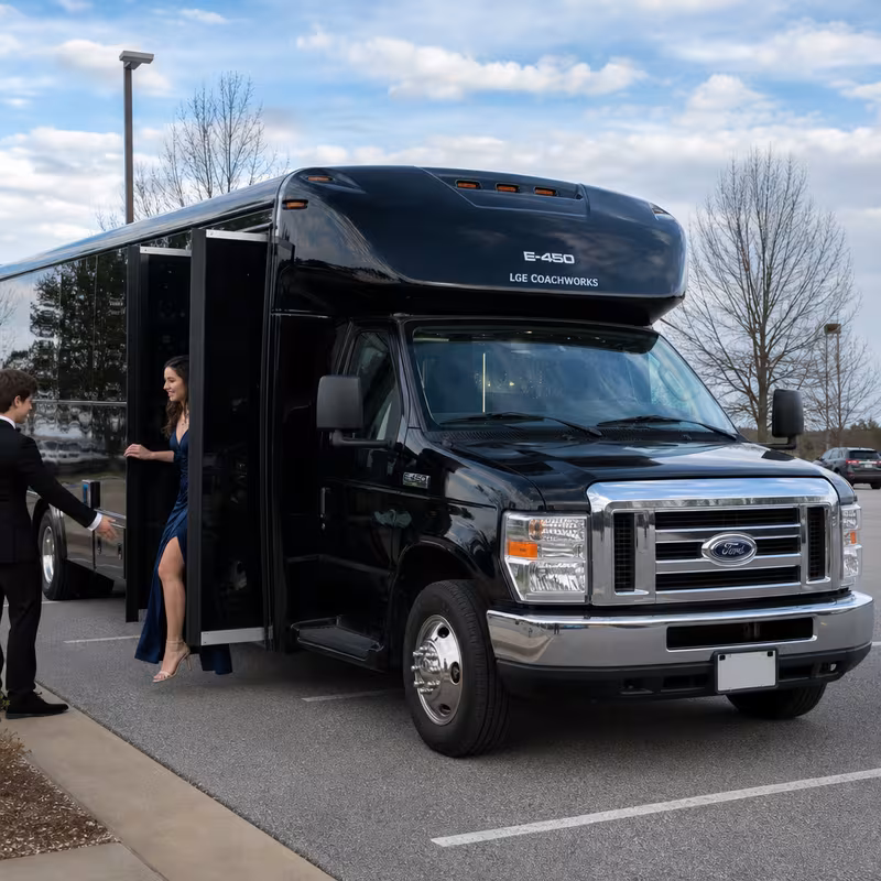 Black Mercedes Sprinter van staged for an Dallas Prom & Homecoming Transportation group