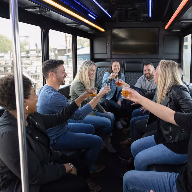 Black Mercedes Sprinter van staged for an Dallas Winery & Brewery Tour Transportation group